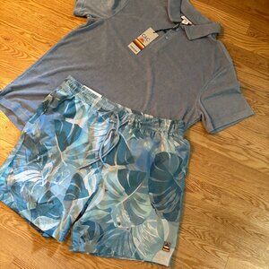 C&C California Men's 2 PCS Swimming Shorts And Polo Top Set Size XL Blue NWT